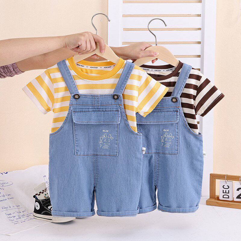 宝宝夏装1岁半八11一7六8十5五个月夏季男婴儿衣服分体背带裤套装