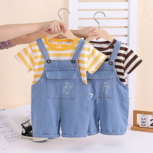 宝宝夏装1岁半八11一7六8十5五个月夏季男婴儿衣服分体背带裤套装