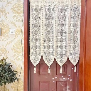 纯棉线钩织门帘玄关走廊隔断帘布艺成品防蚊半帘免打孔伸缩杆定制