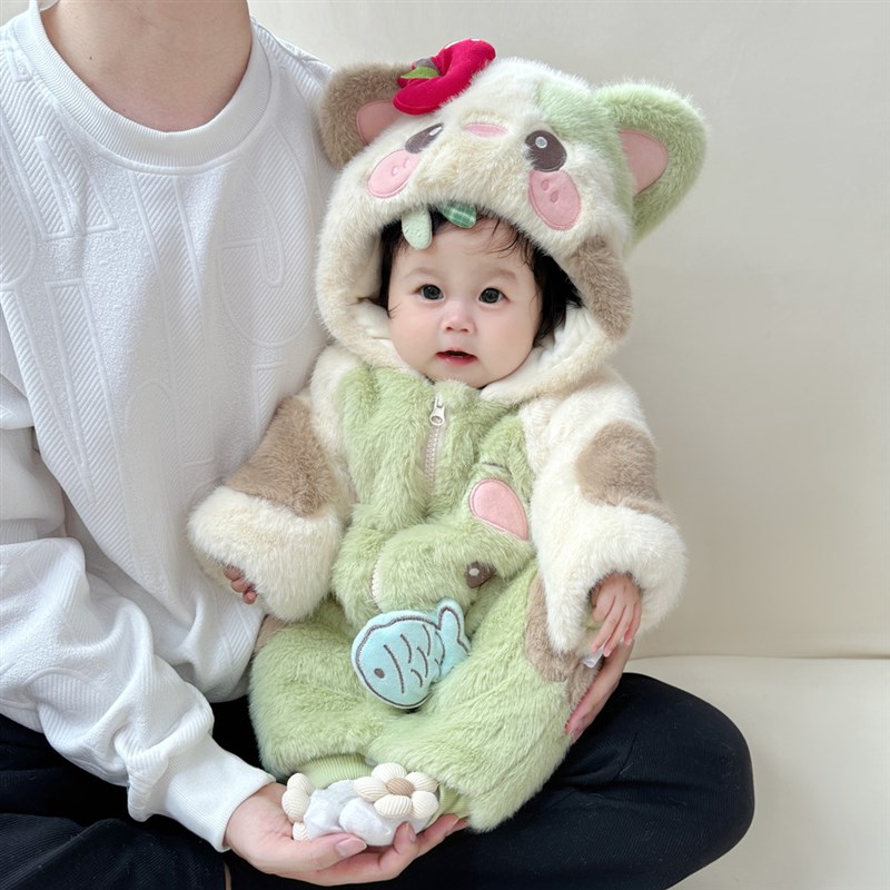网红新生婴儿冬装连体衣加厚外出抱衣可爱超萌男女宝宝冬季棉衣服