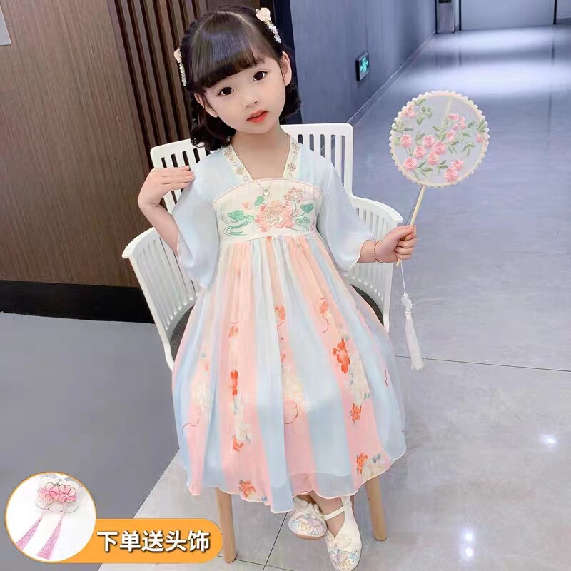 女童汉服洋装夏季2023新款2-9岁中国古风超仙女孩唐装3女宝裙子