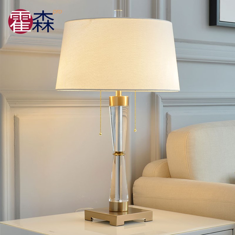 轻奢现代简约个性装饰台灯欧式全铜水晶家用LED客厅卧室床头灯具