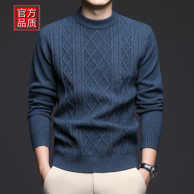 浙江嘉兴濮院精纺羊毛衫男款100纯羊毛加厚羊绒衫宽松半高领毛衣