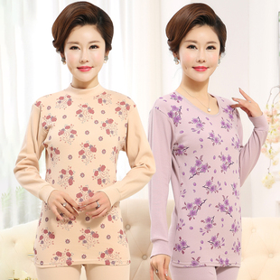 线衣内穿女冬 妈妈保暖内衣老人奶奶棉毛衫 中老年秋衣秋裤 纯棉套装