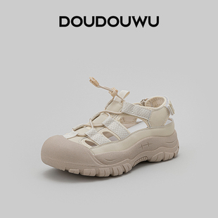 潮休闲镂空百搭平底女鞋 豆豆屋厚底丑萌鞋 韩版 透气2024新款 女夏季