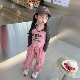 女童秋装套装2023新款网红炸街儿童套装洋派时髦女宝宝秋季工装裤