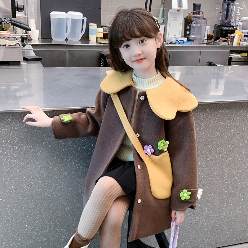 女童秋装2024新款外套儿童洋气时髦毛呢大衣春秋季中长款女孩风衣图片
