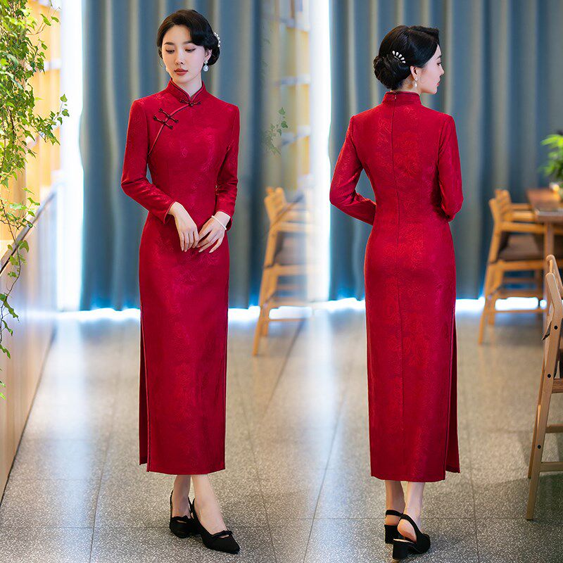 秋冬季旗袍新中式国风婚礼服喜婆婆妈妈装改良旗袍日常可穿连衣裙