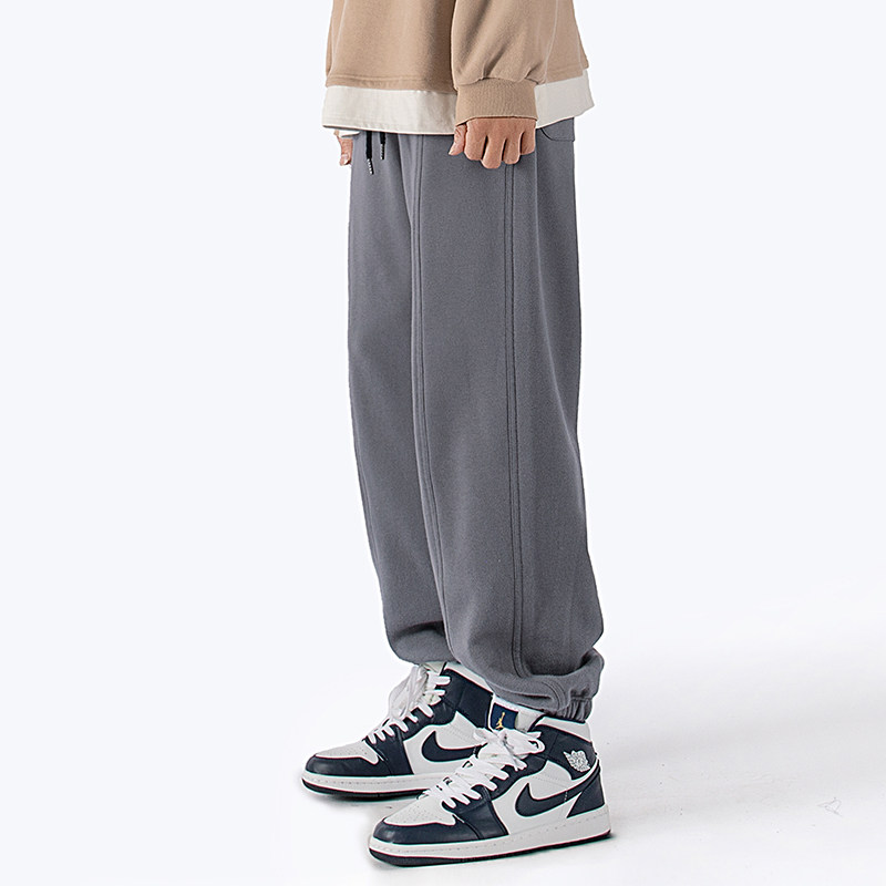 秋冬运动裤男宽松针织直筒加绒加厚卫裤束脚休闲裤阔腿长裤子潮流