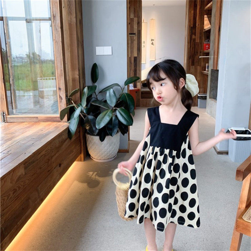 儿童大波点背心连衣裙2021夏季新款韩国女童宝宝拼接圆点吊带裙子