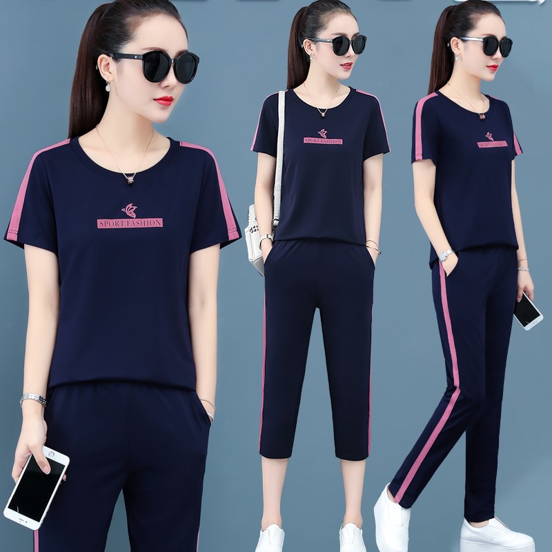 大码夏装2025新款胖mm显瘦遮肉运动套装女洋气减龄纯棉休闲两件套