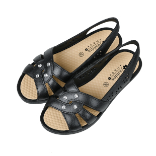 软底老人防滑女中老年人鞋 妈妈凉鞋 女鞋 夏季 子W坡跟一脚蹬凉 女款