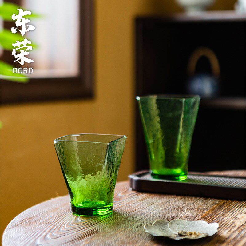东荣日式绿色玻璃杯复古创意家用啤酒杯咖啡杯杯子绿色复古玻璃杯
