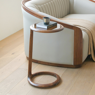 意式轻奢实木钢化玻璃沙发边几北美黑胡桃木角几客厅小茶几桌边桌