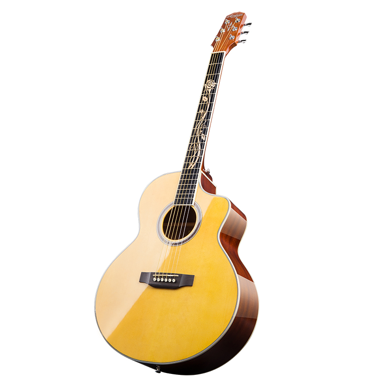 单板民谣吉他网红初学入门男女复古雕花成人木吉它41寸学生40乐器