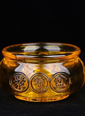 黄水晶聚宝盆摆件琉璃元宝金黄色招财家居桌面摆设乔迁礼品开业