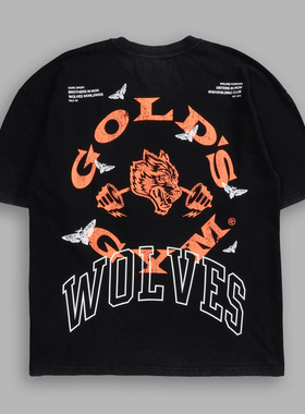 DARC SPORT&GOLD'S GYM联名美式潮牌狼头印花纯棉圆领情侣t恤美码