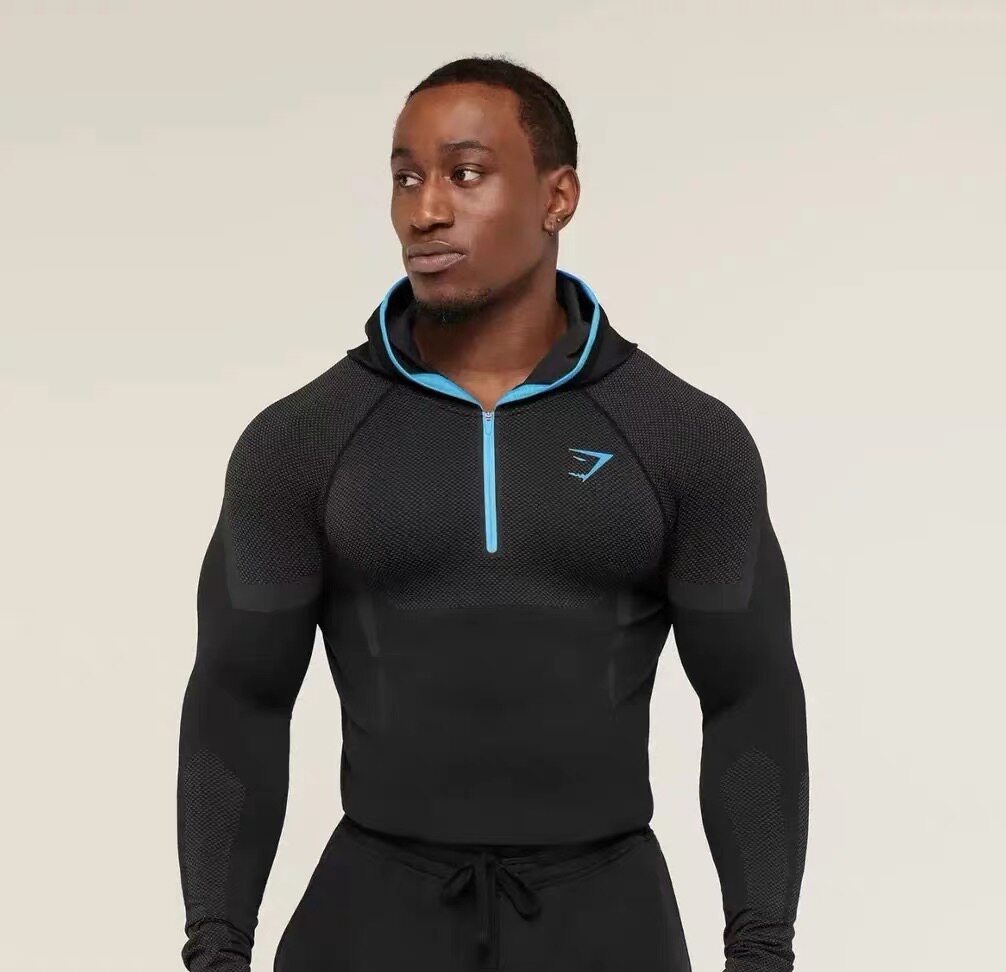现货Gymshark onyx5.0连帽长袖肌肉男士蜂窝速干紧身高克重连帽衫