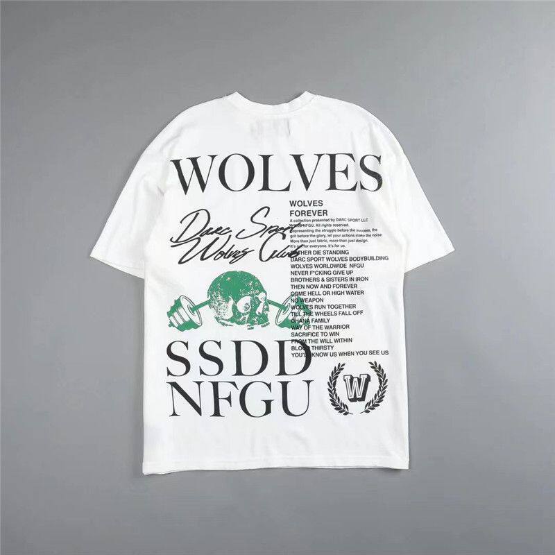 DARCSPORT男女夏季字母印花宽松潮牌骷髅T恤百搭纯棉重磅上衣黑白