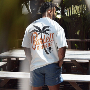 BARBELL新款椰树印花短袖T恤男士美式运动健身休闲宽松棉质半袖