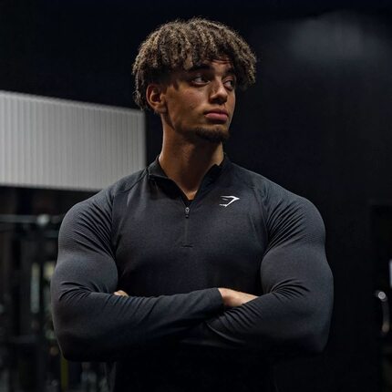GYMSHARK VITAL1/4拉链长袖男士亨利领速干高弹修身运动健身衣