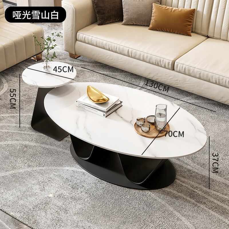 意式极简茶几客厅家用轻奢岩板桌子椭圆形现代简约小户型沙发茶台