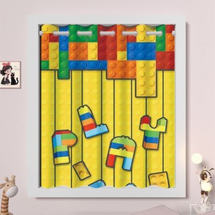 免打孔送伸缩杆全遮光儿童积木可爱印花短窗帘门帘短帘学生宿舍