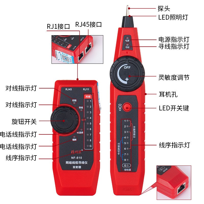 精明鼠NF-810手持多功能寻线仪PoE带电网线电话线寻线对线测线仪