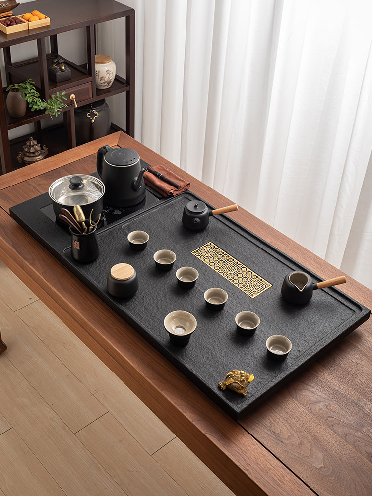 天然整块乌金石茶盘全自动烧水一体功夫茶具套装石材茶台茶海茶托
