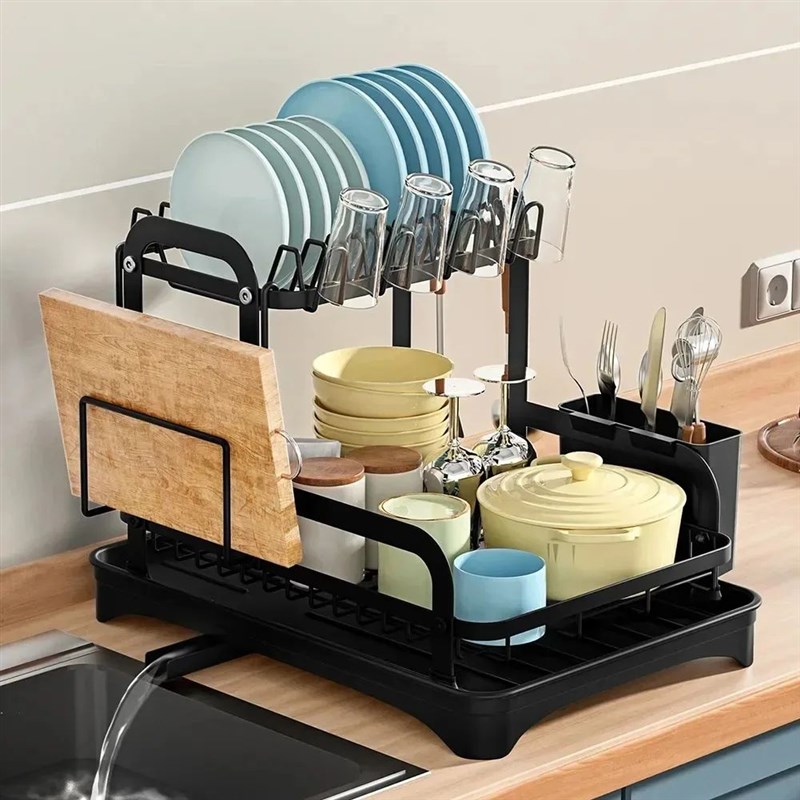 2 Tier Dish Bowl Drainer Storage Rack KitcheOn Dish Drying R
