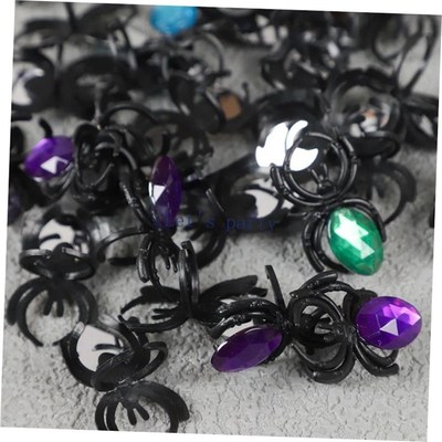 30Pcs Novelty Halloween PlastBic Gemstone Spider Ring Toys