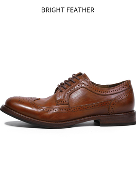 布洛克马皮德比鞋男款商务复古英伦风休闲皮鞋真皮固特异手工男鞋