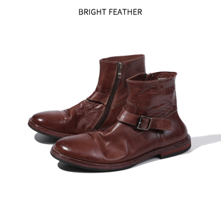 英伦风马皮切尔西靴男款拉链真皮短靴复古手工皮鞋男鞋马丁靴软皮