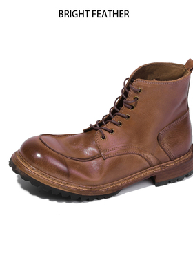 意大利手工马丁靴男士马皮男鞋高帮休闲皮鞋秋冬款英伦复古工装靴