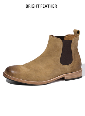 英伦风切尔西靴男款一脚蹬马皮男鞋高帮反绒皮鞋男款手工马丁短靴