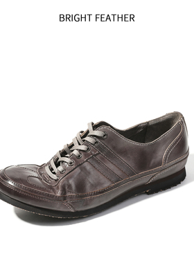 日系复古马皮德训鞋男运动风休闲皮鞋男士圆头真皮板鞋深灰色平底