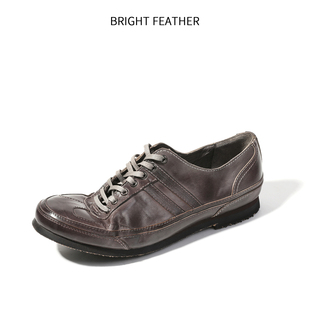 日系复古马皮德训鞋男运动风休闲皮鞋男士圆头真皮板鞋深灰色平底