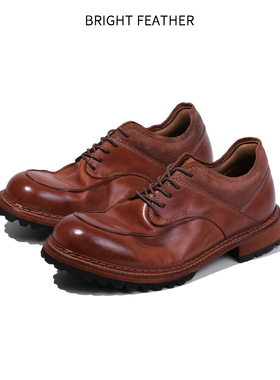 英伦风休闲皮鞋男士马皮德比鞋复古商务男鞋真皮工装鞋秋冬季厚底