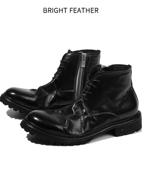 水洗马皮马丁靴男英伦风高帮皮鞋真皮工装靴侧拉链短靴子秋冬休闲