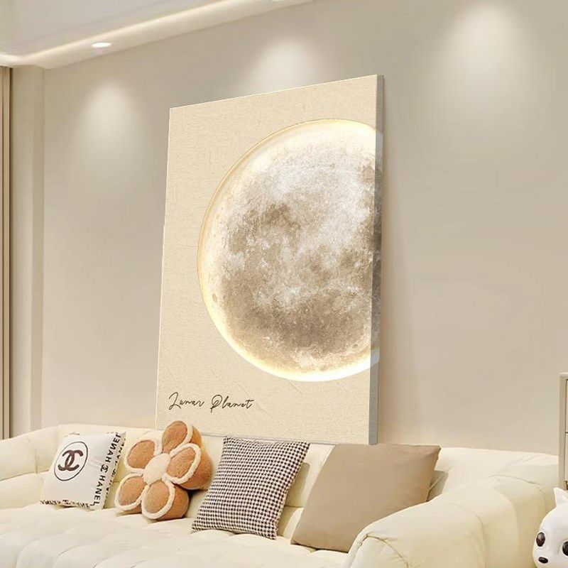 奶油风月球客厅沙k发背景墙装饰画玄关过道挂画氛围感灯画2025新,家居饰品,氛围画/灯画,淘宝优惠券,粉丝福利购,淘宝优惠卷