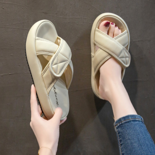 凉拖鞋女a时尚外穿2023年夏季新款厚底凉鞋女款增高平底拖鞋一字