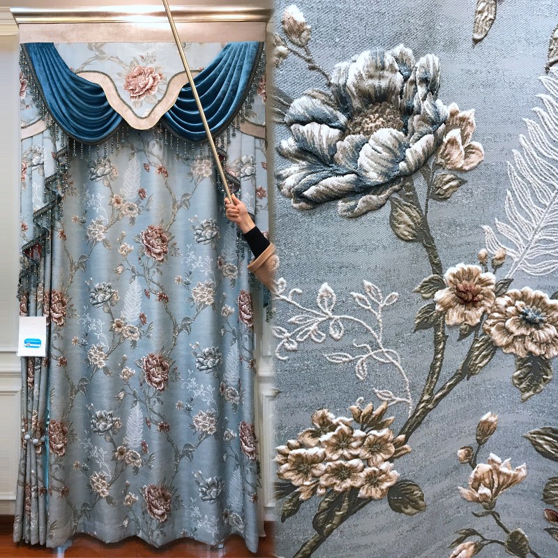 欧式豪华窗帘 加厚遮光浮雕提花布 高档J客厅卧室成品定制测量安