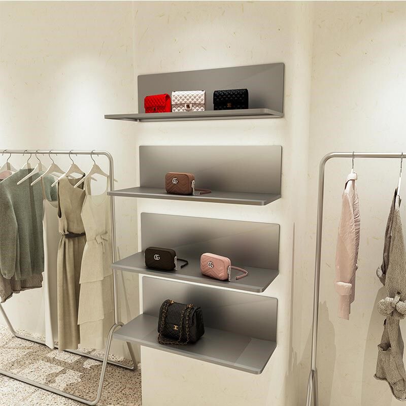 服装店多层展示架鞋架鞋店包包架B不锈钢置物架上墙鞋包饰品陈列