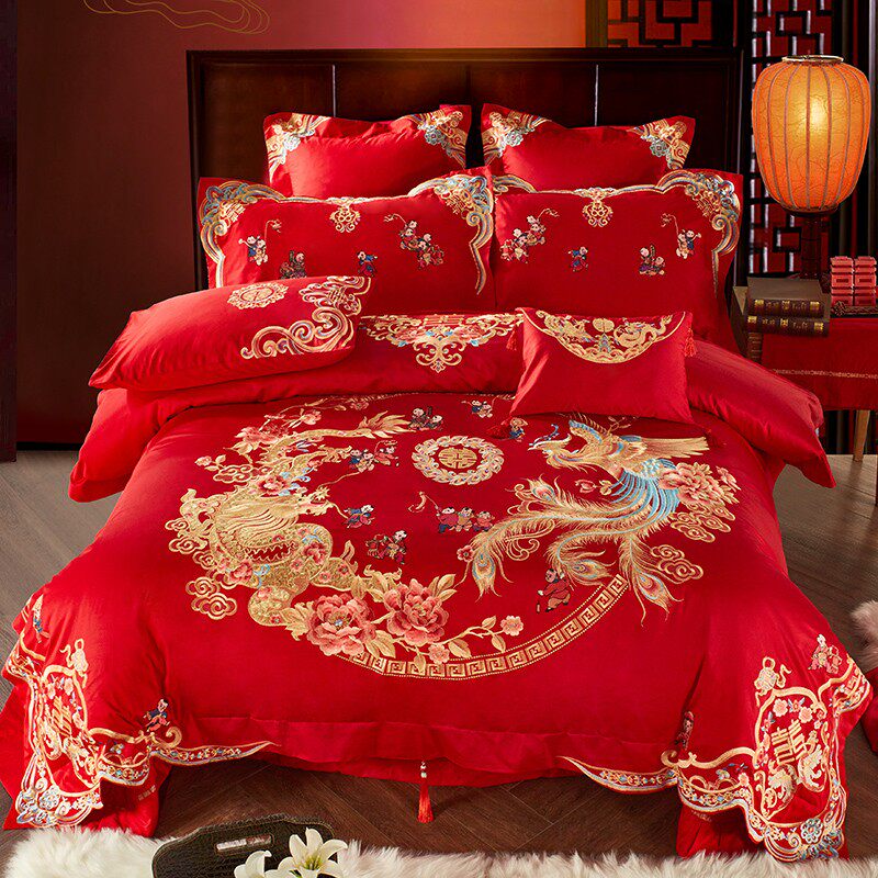 100支全棉婚庆四件套龙凤u百子图结婚喜J被子大红色床品六十多件,床上用品,婚庆床品套件,淘宝优惠券,粉丝福利购,淘宝优惠卷