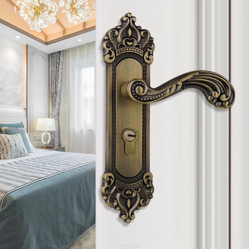 免改孔可调节门锁室内卧室房间通用型静音实木门欧美复古铜色锁具