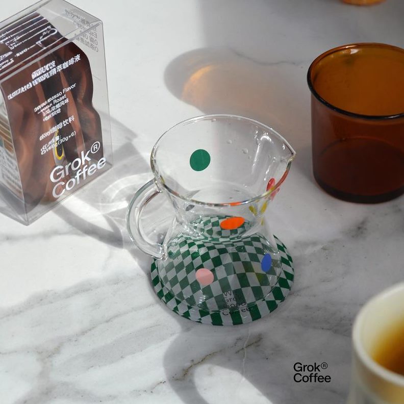 Grok构客|彩色波点咖啡壶质感耐高温玻璃小众透明咖啡泡茶杯礼物