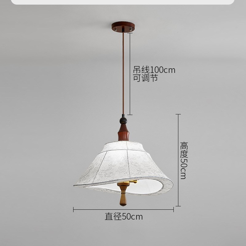 胡桃色法式中古卧室客厅小吊灯复古南洋胡桃色高级感布艺印花吊灯