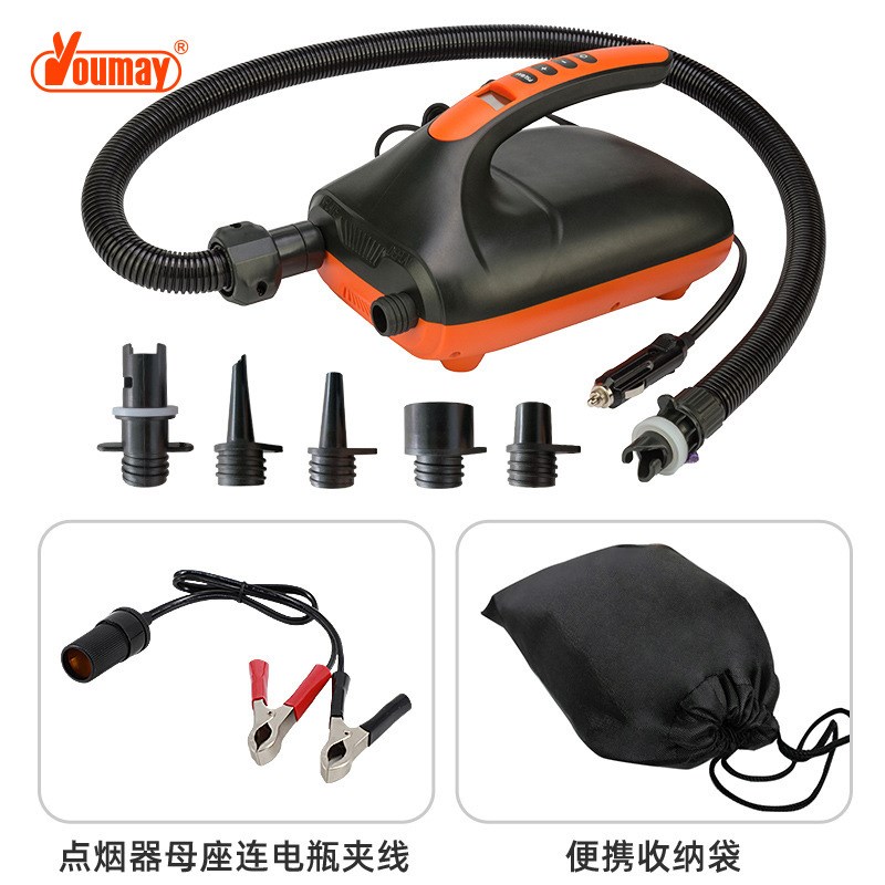 12V车载电动充气泵橡皮艇冲锋舟通用增压高压泵SUP电动充气泵