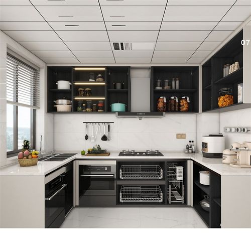 精品全屋定制实木多层轻奢厨房柜柜吊柜地柜欧松板颗粒板PET柜门