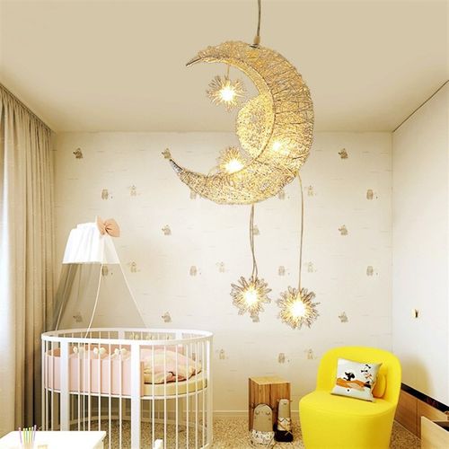 现货现代简约铝丝月亮吊灯儿童房书房吊灯餐厅阳台星星吊灯饰
